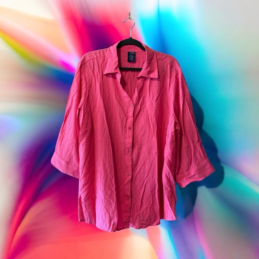 Basic Editions Bright Pink Button-Down Top - Picture 11 of 14